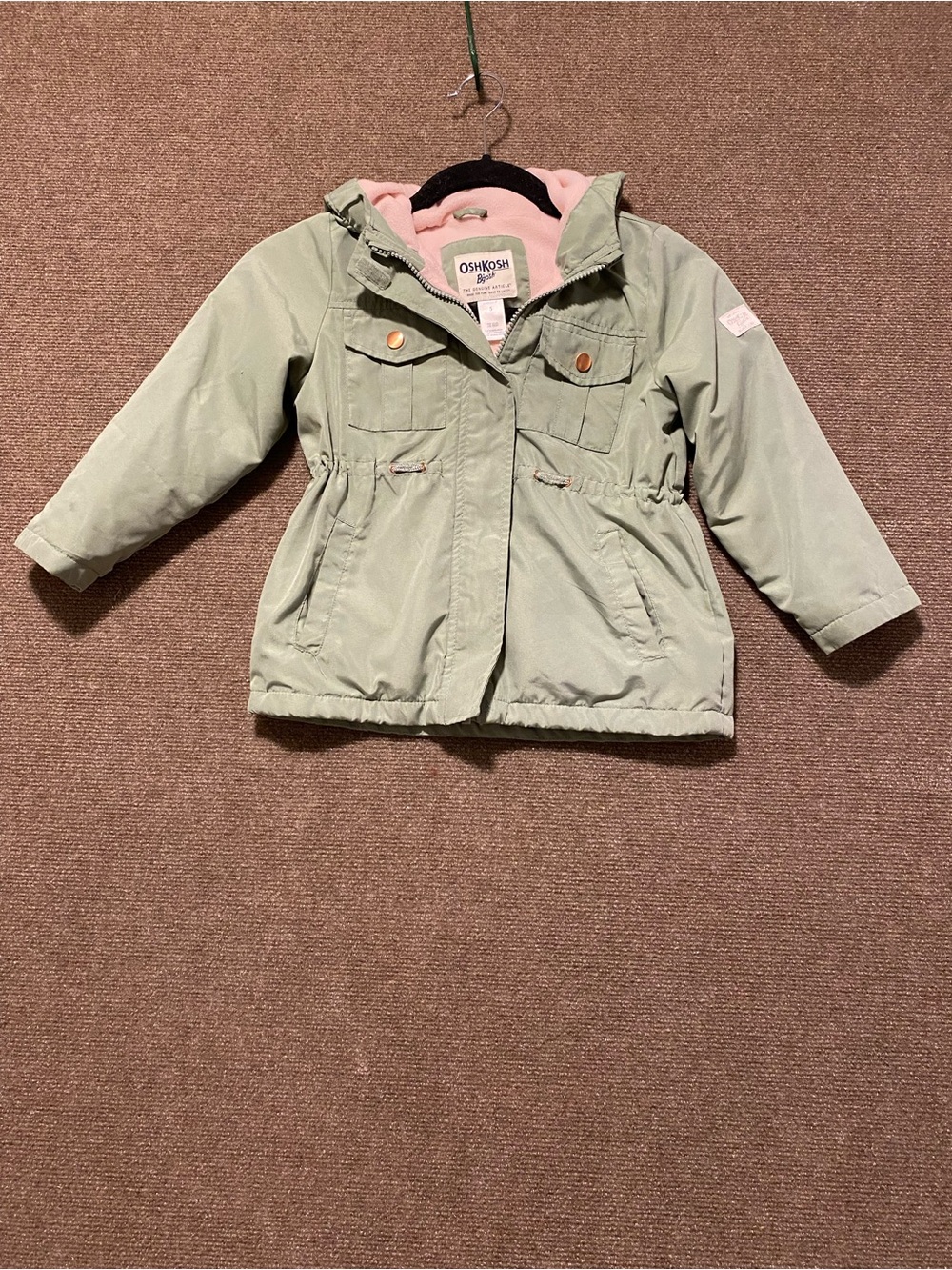 OshKosh B'gosh Girls Sage Green Fleece-Lined Hooded Midweight Jacket - Size 5
